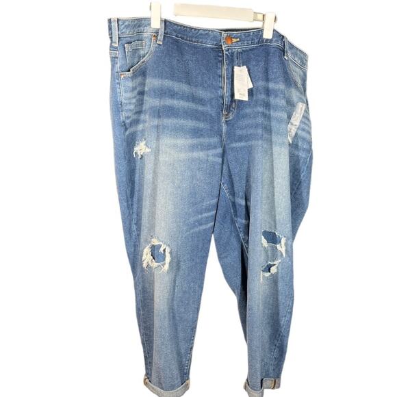 Lane Bryant Distressed Boyfriend Denim Jeans Flex Magic Waistband NWT 28 Plus Sz - Picture 1 of 16